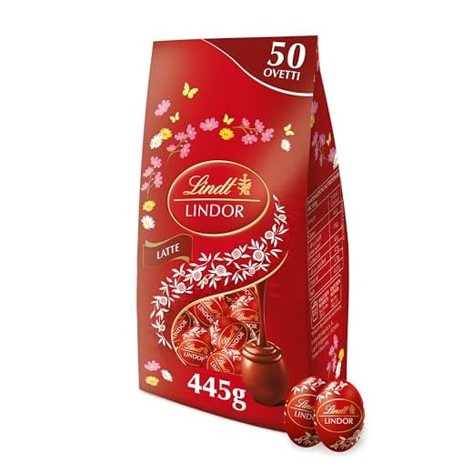 Lindt Bag Ovetti LINDOR Latte Pasqua, Ovetti di Cioccolato Latte, in sacchetto maxi 445g