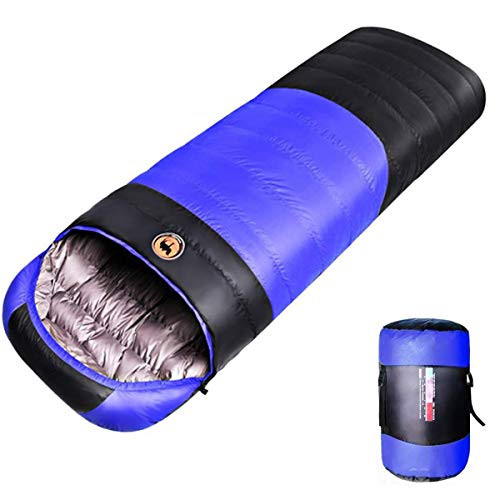 寝袋 冬用 封筒型シュラフ 1800g高級ダウン寝袋 【最低温度-25度】 スリーピングバック 丸洗い可能 車中泊 シュラフ 地震防災/キャンプ/登山/アウトドア (ブルー,2.7kgダウン(-25℃~10℃))