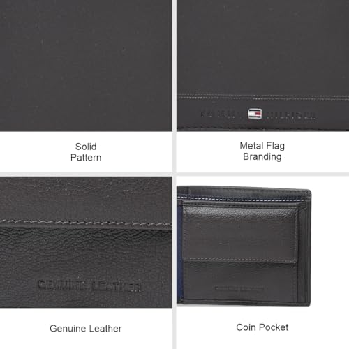 Image of Tommy Hilfiger Men's Leather Wallet Colatina | Solid Brown Bi-Fold with Global Coin Pocket, 4 Card Slots | Stylish Purse for Gents