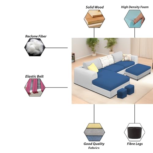 Image of Koza LHS 4 Seater L Shape Sofa Set with Center Table for Living Room (Blue Grey Fabric) Premium Fabric Sofa