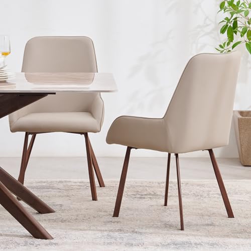 Image of Home Centre | Dune Set of 2 Faux Leather Dining Chairs | Dining Chair for Home | Metal | Beige | 1 Year Warranty