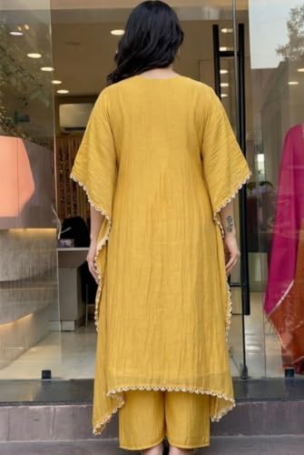 Image of GoSriKi Fendy Glass Embroidered A-Line Kurta with Palazzo for Women | Fendy Glass Grey | Kaftan Sleeve | Round Neck | Ethnic Wear Casual Wear