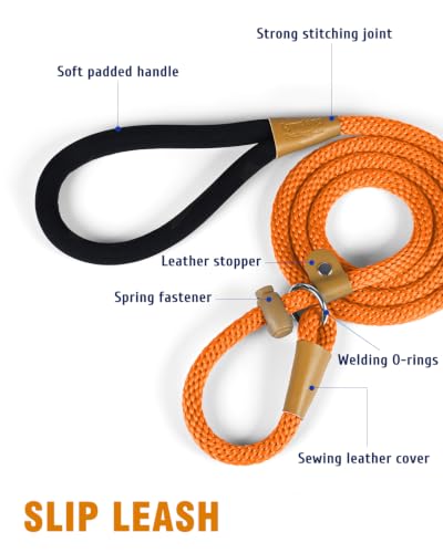 Image of 2 Pack Dog Leash Slip Lead Braided Rope Pet Training Loop Leashes 6ft 8ft
