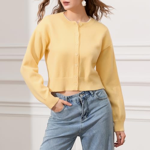 Image of Women's Cardigans Button Down Solid Color Knit Sweater Shirt Lady Lightweight Jackets Fall Winter Outfits