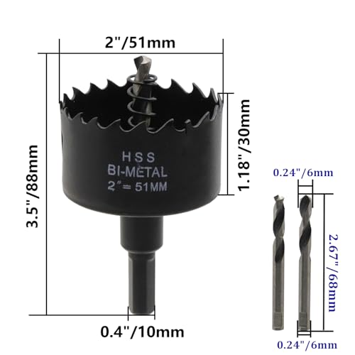 Image of 2-inch Hole Saw BI-Metal Hole Saw Drill Hole Cutter for Hard Wood, Thin Metal, Plaster Ceiling, Plastic, Fiberglass- 2pcs
