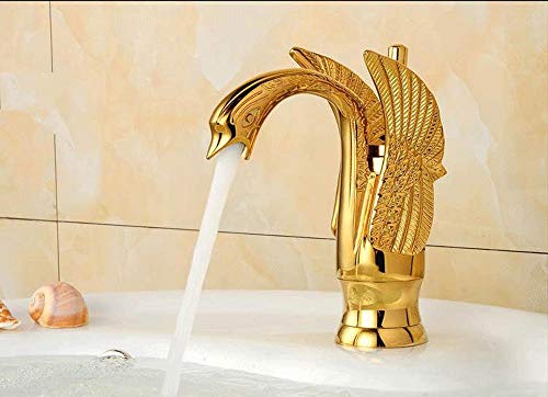 Mitigeur cascade cygne en bronze au style antique pour lavabo de salle de bain