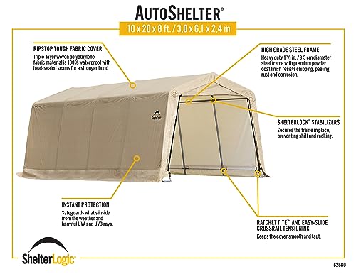 image for ShelterLogic 10' x 20' x 8' Peak Style Roof Instant Garage Carport Car
