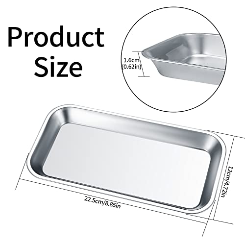 4 Pcs Small Instrument Tray, Stainless Steel Rectangular Laboratory Supplies Tray for Dental Lab Tool Instrument, Bathroom Organizer, Tattoo Tool Trays