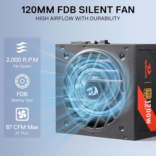 Image of Redragon RGMS-1200W PRO 80+ Gold 1200 Watt Power Supply w /Upgraded ATX 3.1 & PCIe 5.1 Fully Modular, Compact 150mm Size, Smart ECO Low Noise Fan, 100% Japanese Capacitors, Full Mod Cables