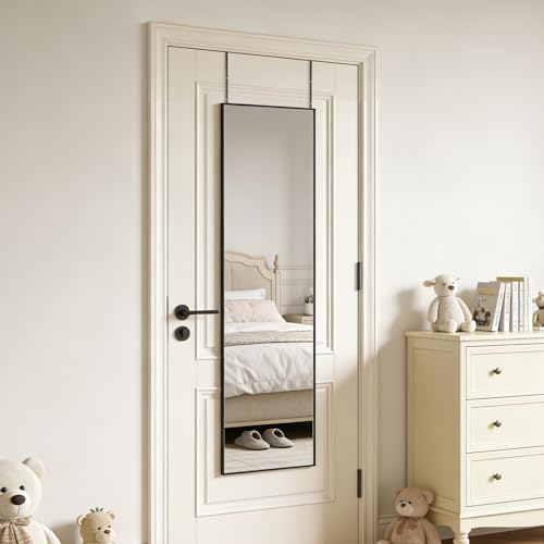 Image of 51x16 Inch Full Length Mirror Over the Door Hang or Wall Mounted Black