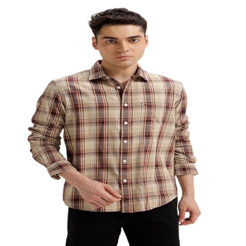 Image of BASICS 100% Cotton Checked Shirt for Men | Slim Fit | Everyday Smart Casual Wear | Full Sleeve