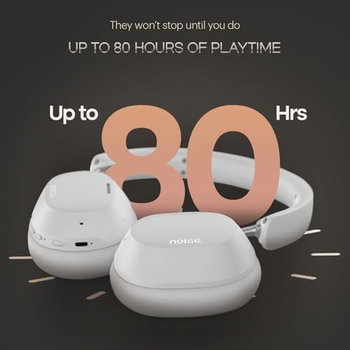 Image of Noise Airwave Max 5 Wireless Over-Ear Headphones with Adaptive Hybrid ANC (up to 50dB), HFA Tech, 80H Playtime, Dual Pairing(Calm White)
