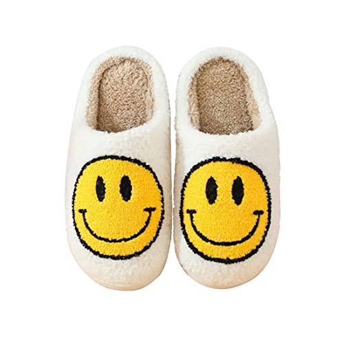 Smiley Face Slippers for Women Smiley Face Shoes Anti-Slip Soft Plush Comfy Indoor Smile Slippers