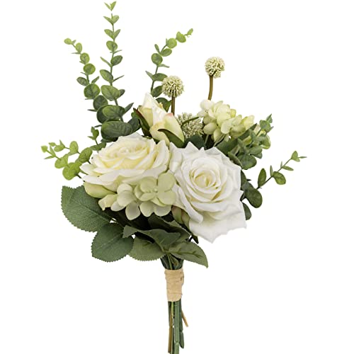 Jewlri Artificial Flowers Bouquets Fake Rose Flowers Combo Floral Arrangements Bouquet Elegant Decoration for Wedding Home Kitchen Garden Party Table Centerpieces Décor Spring Green