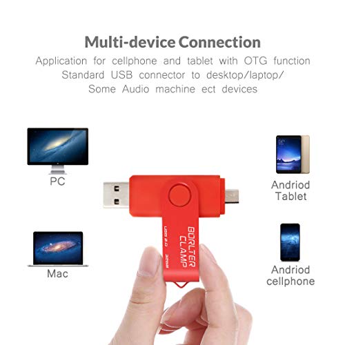Image of BorlterClamp 32GB USB Flash Drive Dual Port Memory Stick, OTG Thumb Drive with Micro USB Drive Port for Android Smartphone Tablet & Computer (Red)