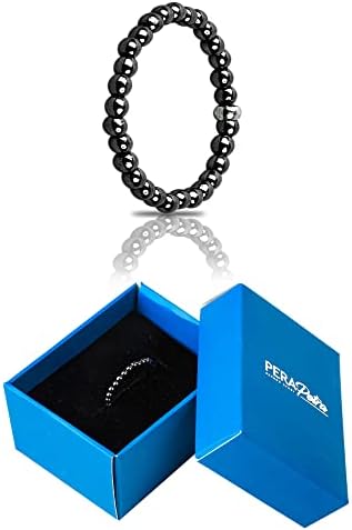 PERA PETRA Beaded Hematite Elastic Ring - Hematite Crystal Ring for Women, Healing Beaded Rings for Men, Absorbs Negative Energy, Natural Stone Ring with 2mm Beads (Large Size)