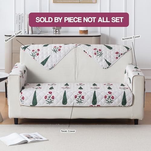 Image of House of Quirk 'Mughal Series' Printed Quilted Sofa Cover for 1 /2 /3 /4 Seater - Anti-Slip, Washable Couch Protector Slipcover (2 pcs Armrest, Shalimar Garden, 80x60 cm)