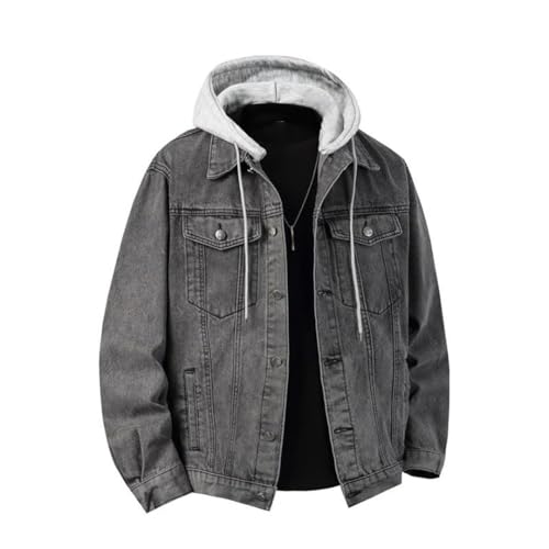 Men Hooded Denim Jackets Streetwear Outerwear Solid Color Loose Couple Coats4