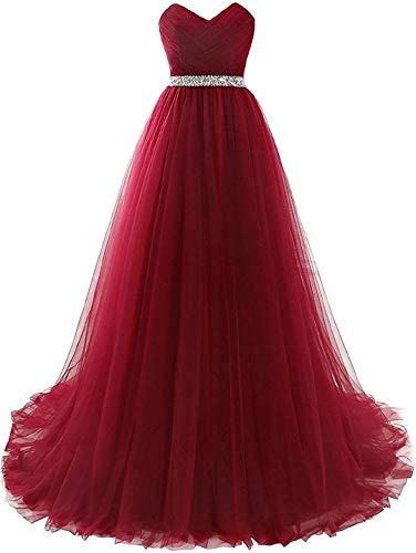 LuckyShe Damen Abendkleider Elegant für Hochzeit Lang Ballkleid Partykleid Sexy Weinrot 34 Cover