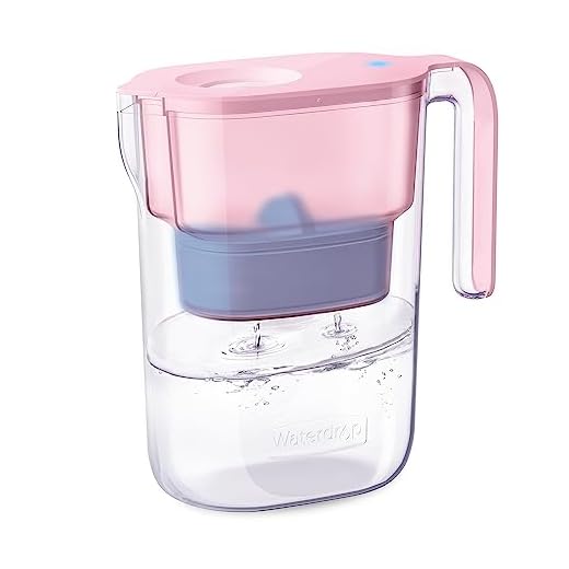 Waterdrop Alkaline Water Filter Pitcher with 1 Filter, Healthy, Clean & Toxin-Free Mineralized Alkaline Water (100 Gallons), Up to PH 9.5, BPA Free, 7-Cup, Pink