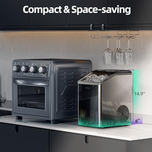 Nugget Ice Makers Countertop, Soft Pebble Ice Machine, Chewable Crushed Pellet Ice 42lbs/Day, Self-Cleaning Drainpipe Ice Maker for Party, Home, Kitchen, Bar, Office, Black