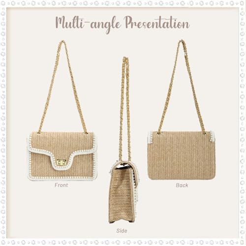 Image of Fecialy Straw Crossbody Bags for Women Summer Straw Beach with Pearls Raffia Shoulder Handbags