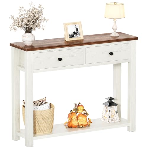 iSunirm Table Console de Ferme à 2 tiroirs en Bois de 80 cm de Large avec Compartiment de Rangement pour Salon, derrière Le canapé, Table de Couloir pour...