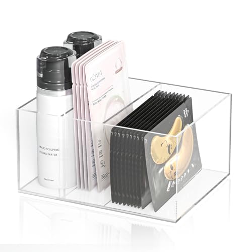 Acrylic Face Mask Organizer for Sheet Masks with Adjustable Dividers, Multifunctional under Eye Patches Organizer, Mask Display Stand for Skincare Storage, Makeup and Vanity Storage (Masks Not Included)