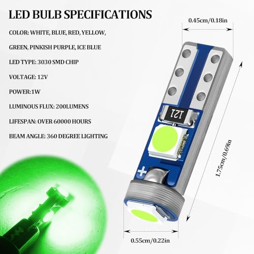 12 LED T5 Verde para Tablero de Auto, Pack 12 miniatura 2