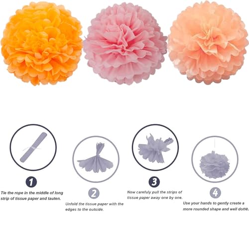 Image of We Moment Orange Pink and Peach Paper Flowers Pom Poms Decorations for Party Decorations Baby Shower Ceiling Wall Hanging Tissue Pom Poms 12pcs 3 Colors