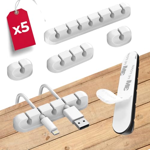 HopeBonds - Organizador Cables - Clips 5 Piezas Organizador de Cables, Organizador Cables Escritorio, Sujeta Cables Adhesivo, Soporte para Cable, Cable Management, Accesorios Escritorio