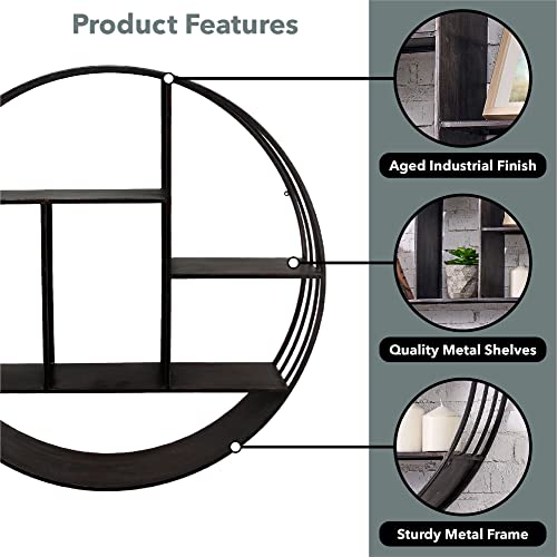 Firstime & Co. Dark Silver Brody Wall Shelf, Round 3 Tier Wall Mounted Floating Shelf For Bathroom, Bedroom, Living Room Decor, Metal, Industrial, 27.5 Inches #TOP4