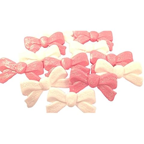 12 Mixed Large Bows Edible Cake Cupcake Topper Decorations (6 White 6 Pink) Cover