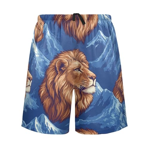 Men's Short Pajama Bottoms Lions Portrait Mountain Home Casual Sleep Pants