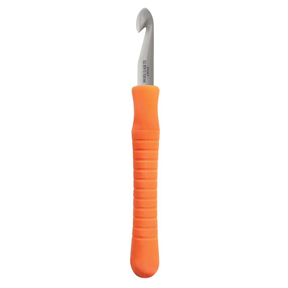 Crochet Hook: Easy Grip Handle with Finger Flat: Aluminium: 15cm x 9mm