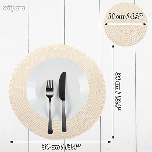 Round Woven Placemats Set of 6, 34 cm Kitchen Coffee Table Mats with Coasters Heat Resistant Wipeable Table Placemats for Dining Table, Home, Restaurant, Hotel, Cafes (Apricot) - Image 3