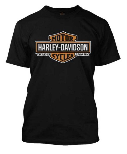 Harley-Davidson Men's Elongated Orange Bar & Shield Black T-Shirt Tall Sizes