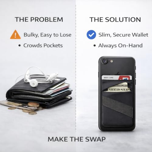 Image of Mizi (2 Pack Adhesive Phone Stretchy Wallet, Card Holder for Back of Phone Stick on Cases, Unique Double Pocket Design + Finger Strap for iPhone /Android /Samsung Galaxy - Black