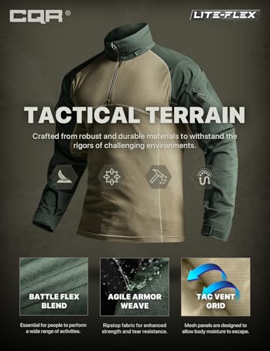 Image of CQR Men's Tactical Combat Shirt, 1 /4 Zip Long Sleeve Breathable Military BDU Training Top for Shooting, Hunting, Range Use