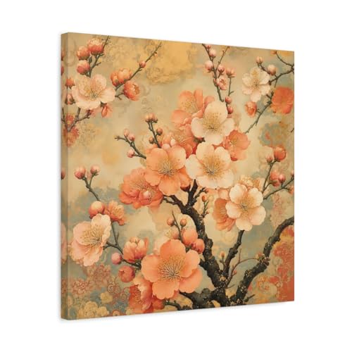 Tableau fleurs de cerisier or et rose pour salon asiatique moderne 50x50