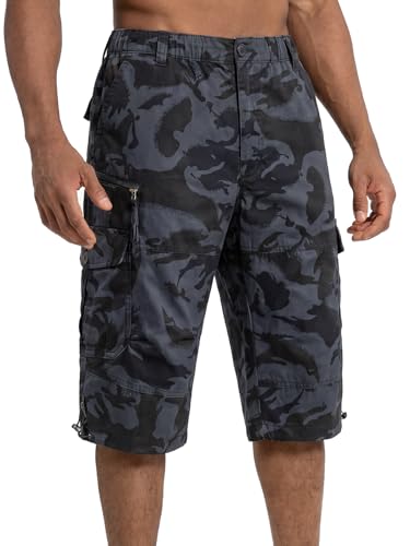 Aotoyou 3/4 Hose Herren Cargo Shorts Bermuda Kurze Hosen Sommer Herrenshorts Baumwolle Cargohose Kurz 3/4 mit Gummibund Darkcamo 5XL