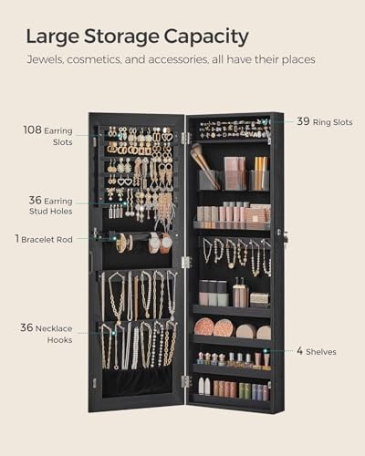 Songmics UJJC001B01 Mirror Jewelry Cabinet Armoire, Wall Or Door Mounted Jewelry Storage thumb #2