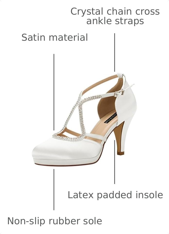 Image of ERIJUNOR Women Comfort Low Heel Closed-Toe Ankle Strap Platform Satin Bridal Wedding Shoes