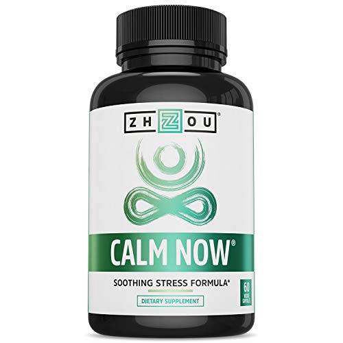 Zhou CALM NOW Soothing Stress Support | Keep Busy Minds Relaxed, Focused & Positive | Supports Serotonin Increase | 60 VegCaps