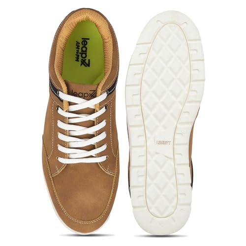 Image of Liberty Leap7x FRINKS-1E Casual Lacing Sneakers for Men - Black & Camel | Suitable for Travel, College, Office | Comfortable Lace-Up Casual Shoes | Lightweight Stylish Fashion Footwear for Gents
