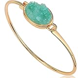 Humble Chic Simulated Druzy Cuff Bracelets for Women - Stackable Bohemian Statement Bangle Bracelet - Boho Simple Arm Bracelet Stack, Gold - Aqua Stone, Simulated Jade or Aquamarine, Mint Green Stone