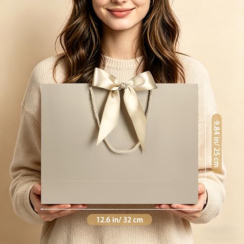 Image of JMANNI 12 Pcs Wedding Paper Gift Bags with Handle,13 inch Medium Thank You Gifts Bags with Ribbon Bow Bridal Shower Gifts for Baby Shower Graduation Holiday Birthday Party Supplies Mothers Day(Champagne)