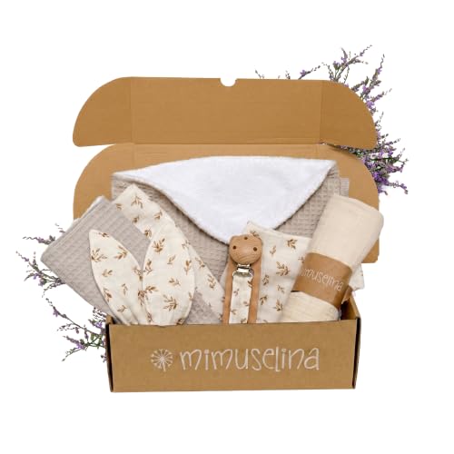 MIMUSELINA Pack Regalo Recien Nacido Niña o Niño | Cestas Bebe para Hospital o Baby Shower | Canastilla Bebe Recien Nacido Disponible en Diferentes Tamaños | Sahara, Medium
