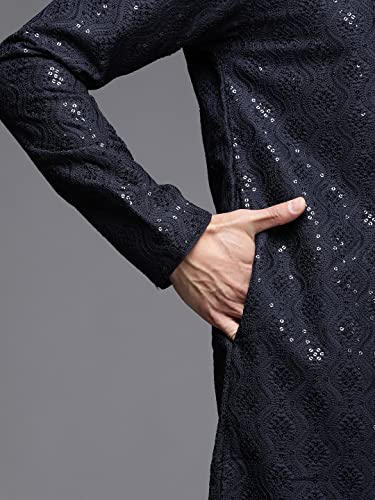 Image of Manyavar Men's Chikankari Sequin Work Kurta Set (2pcs)