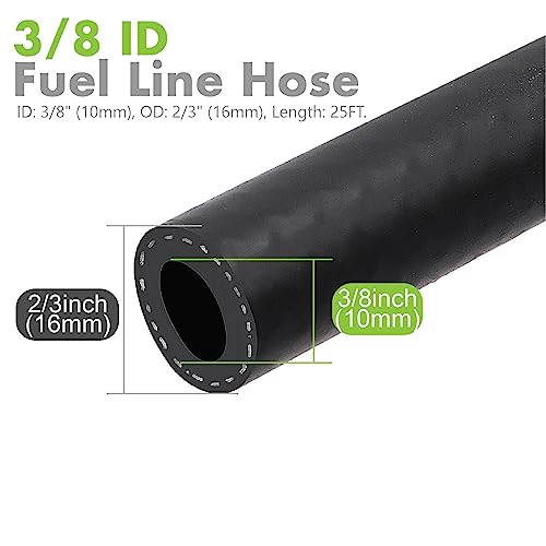 Image of Jeemiter 3 /8 inch ID Fuel Hose 25FT Complete Kit - Includes 10 Clamps for Small Engine, Automotive, Marine Use - SAE 30R7 Rated for Gas, Oil, Diesel